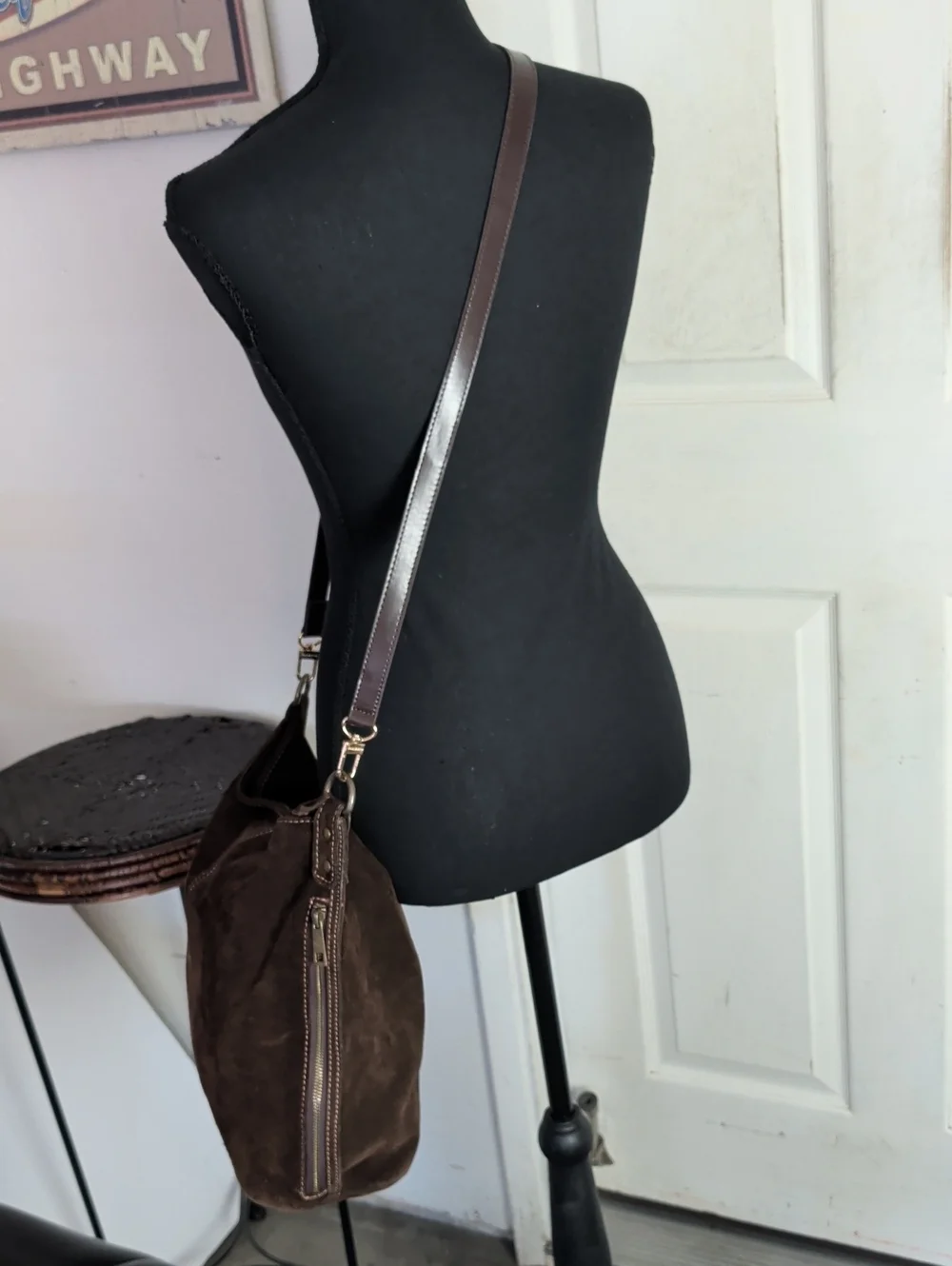 Sundance Distressed Suede Hobo Bag Purse Brown Bohemian Chic Long Strap